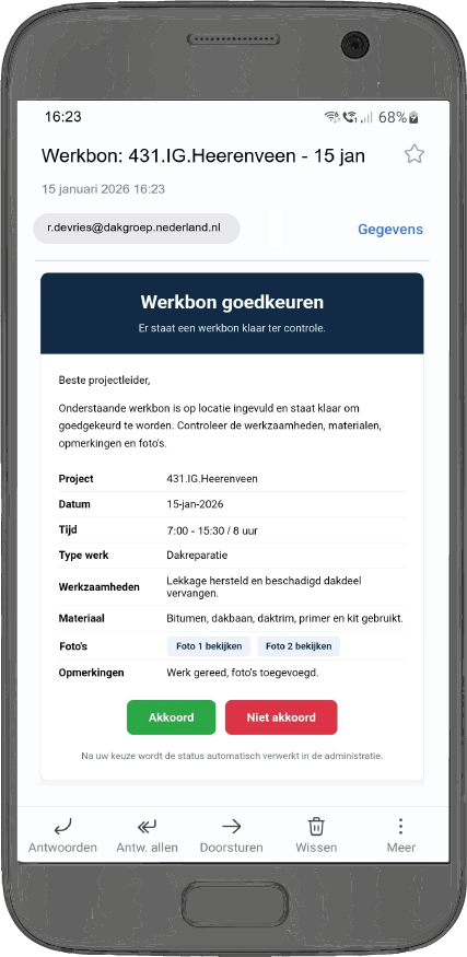 Werkbon per e-mail aanbieden ter beoordeling