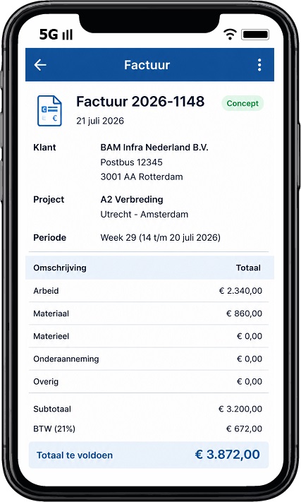 Conceptfactuur bekijken en versturen met de facturatie-app van Aannemerapp