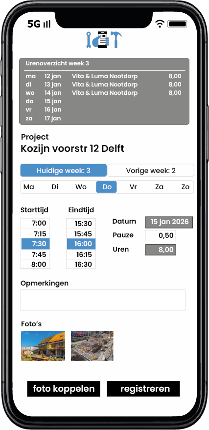 Uren per project registreren met de urenregistratie app van Aannemerapp