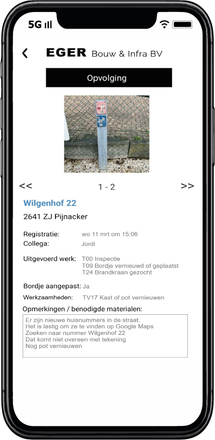 Eerder geregistreerde inspectiegegevens en foto's van een brandkraan bekijken