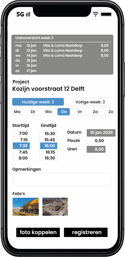 Urenregistratie app: uren direct registreren per project