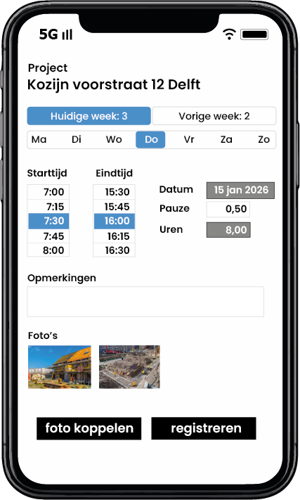 Uren registreren per project met de urenregistratie app van Aannemerapp