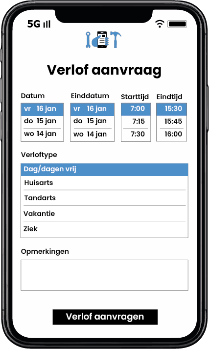Verlof aanvragen en absentie registreren met de verlofregistratie app van Aannemerapp