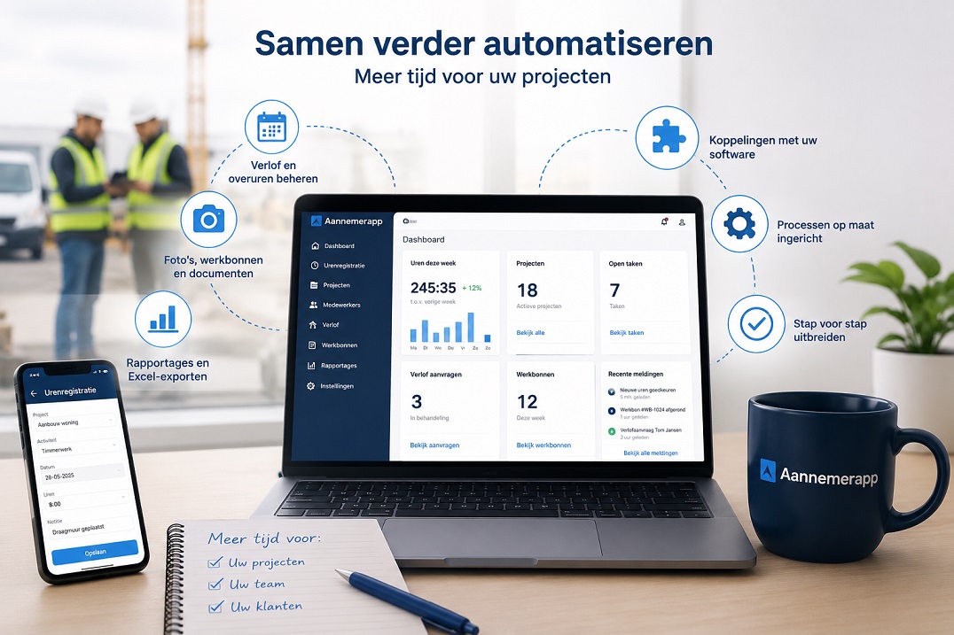 Samen bedrijfsprocessen verder automatiseren met Aannemerapp